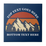 Navy Blue Mountain Sunset Log Cabin Custom Tile<br><div class="desc">This awesome sunset over rocky mountains in nature makes a great image for a family log cabin in the woods. Customize these beautiful navy blue tiles with your own text.</div>