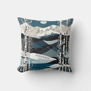 Navy Blue Mountain Throw Pillow