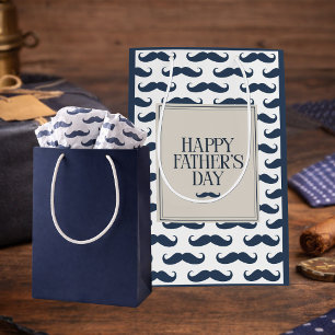 Navy Blue Moustache Pattern Happy Father's Day Medium Gift Bag
