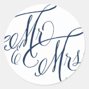 Navy Blue Mr. & Mrs. Elegant Script Wedding Classic Round Sticker