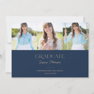 Navy Blue Multi Photo Modern Graduation Party Invitation