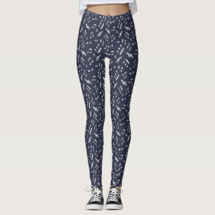 Navy Blue Music Notes Pattern Leggings