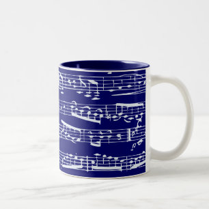 Navy blue music notes Two-Tone coffee mug