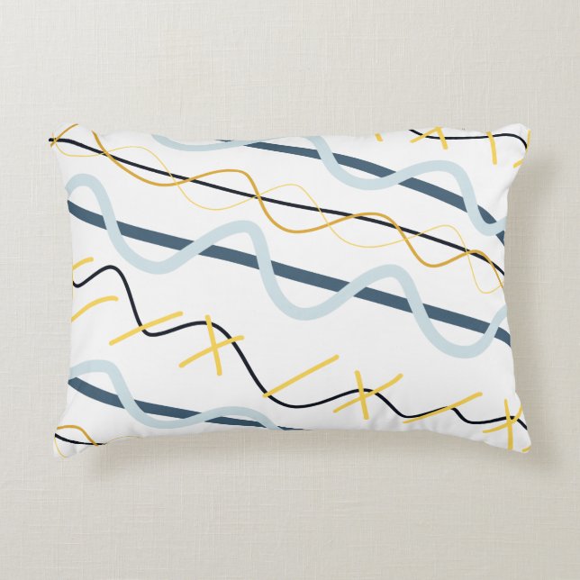 Navy Blue Mustard Yellow Abstract Pattern Accent Pillow (Front)