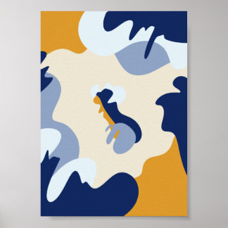 Navy Blue Mustard Yellow Cream Abstract Wall Art
