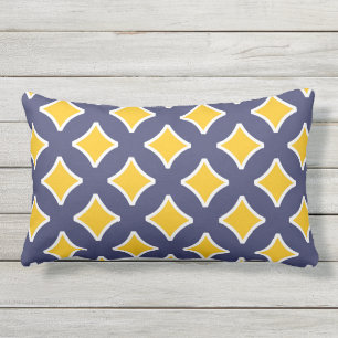 Navy blue, mustard yellow, white, modern lumbar pillow