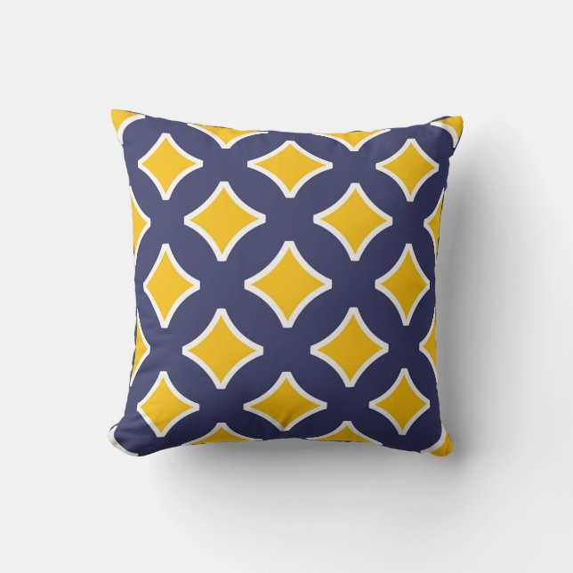 Navy blue, mustard yellow, white, modern throw pillow (Front)