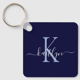 Navy Blue Name Initial Monogram Keychain