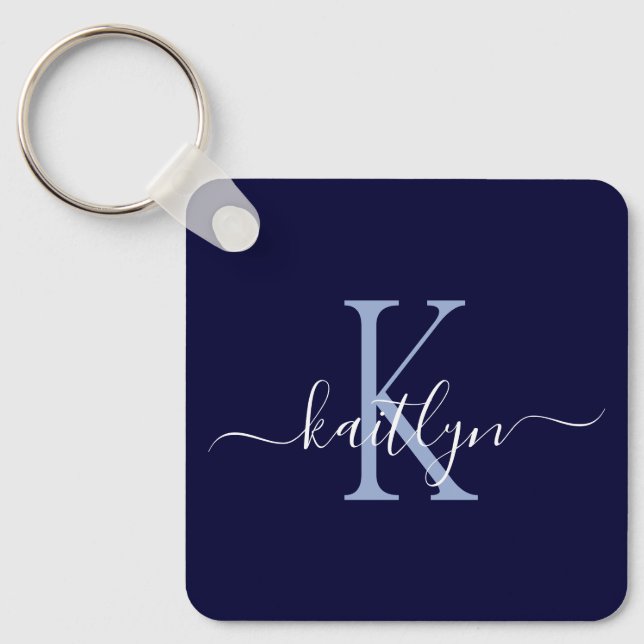 Navy Blue Name Initial Monogram Keychain (Front)