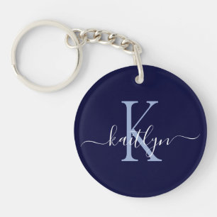 Navy Blue Name Initial Monogram Keychain