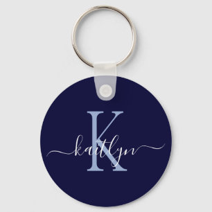Navy Blue Name Initial Monogram Keychain