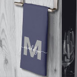 Navy Blue Name Monogram Kitchen Towel<br><div class="desc">Personalized Custom Create Your Own Navy White Initial Name Monogram Kitchen Towel. Add a touch of elegance to your kitchen with this stylish monogrammed towel. Designed for a tri-fold style, it features a bold grey initial and a flowing white script name, all set against a navy blue background for a...</div>