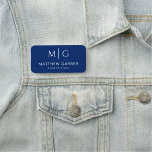 Navy Blue Name Tag with Monogram & Job Title