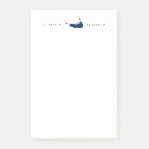 Navy Blue Nantucket Island Map and Coordinates Post-it Notes