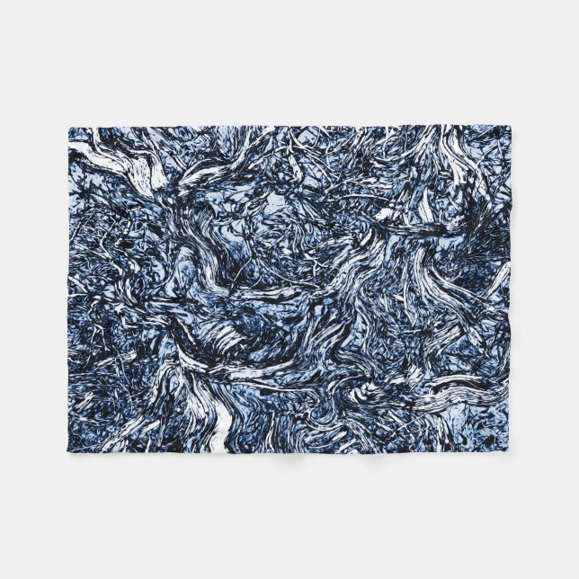 Navy Blue Nature Abstract Pattern Fleece Blanket (Front (Horizontal))