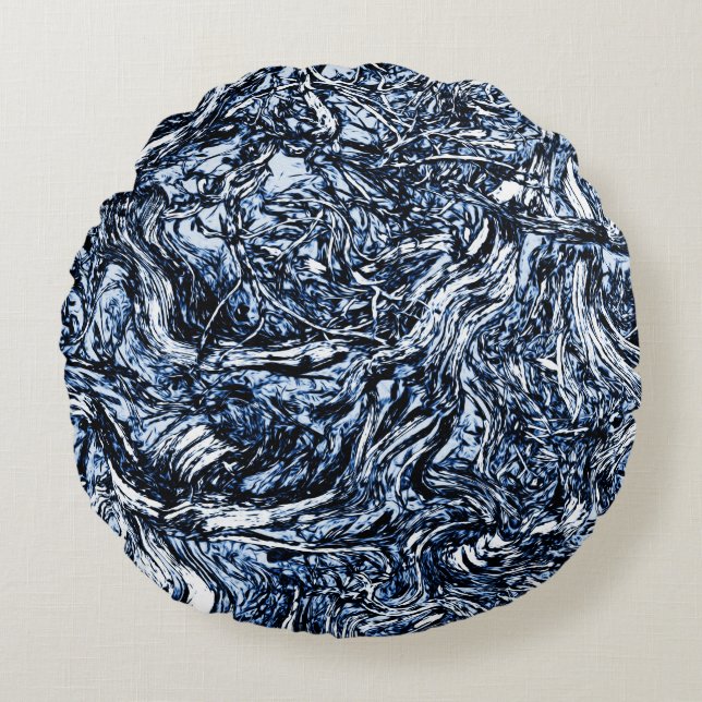 Navy Blue Nature Abstract Pattern Round Pillow (Front)