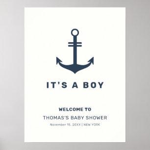 Navy Blue Nautical Anchor Baby Shower Welcome  Poster