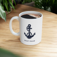 Navy Blue Nautical Anchor Boat Name Custom