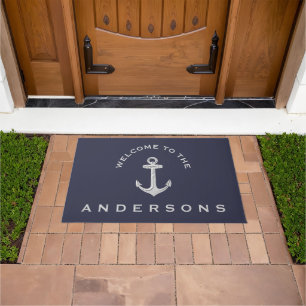 Navy Blue Nautical Anchor Custom Welcome Doormat