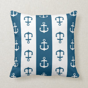 Navy Blue Nautical Anchor Decorative Pillow