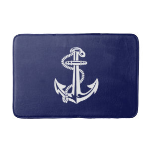 Navy Blue Nautical Anchor Grey Bath Mat