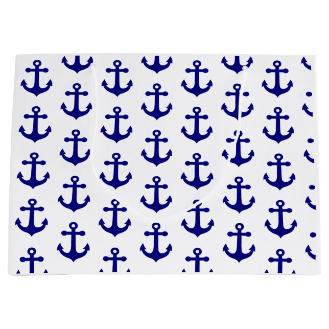 Navy blue nautical anchor  large gift bag (Front)