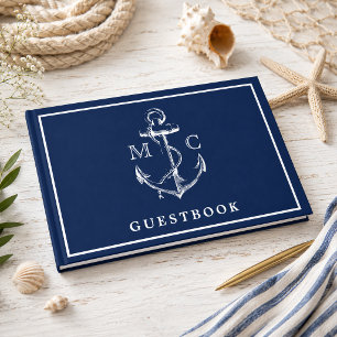 Navy Blue Nautical Anchor Monogram Wedding Guest Book