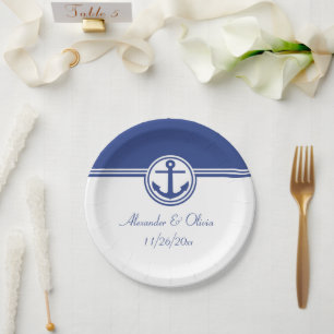 Navy Blue Nautical Anchor Paper Plate