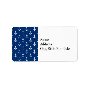 Navy Blue Nautical Anchor Pattern Label