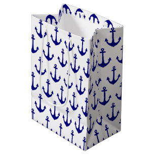 Navy Blue Nautical Anchor Pattern Medium Gift Bag