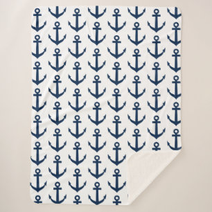 Navy blue nautical anchor pattern sherpa blankets