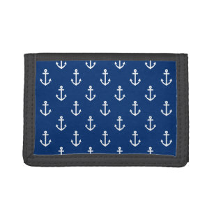 Navy Blue Nautical Anchor Pattern Tri-fold Wallet