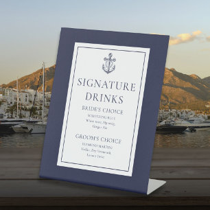 Navy Blue Nautical Anchor Signature Drinks Pedestal Sign