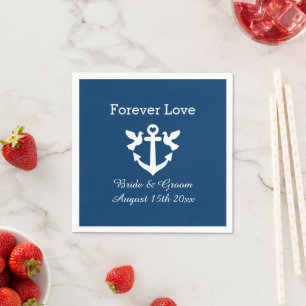 Navy blue nautical anchor white doves wedding napkin