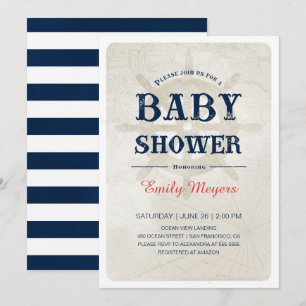 Navy Blue Nautical Baby Shower Invitation