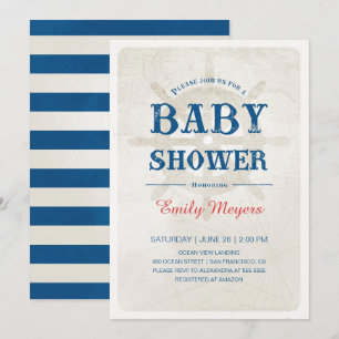 Navy Blue Nautical Baby Shower Invitation