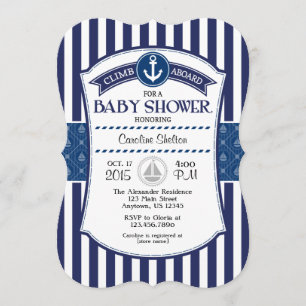 Navy Blue Nautical Baby Shower Invitation