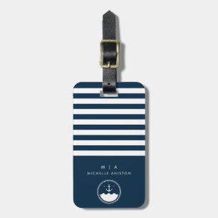 Navy Blue Nautical Boat Anchor Monogram Custom Luggage Tag