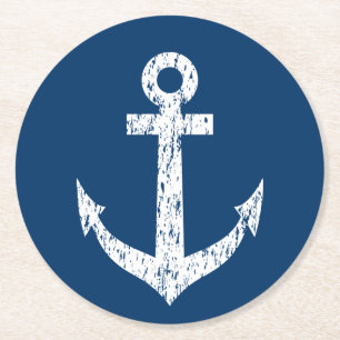 Navy blue nautical boat anchor paper coasters