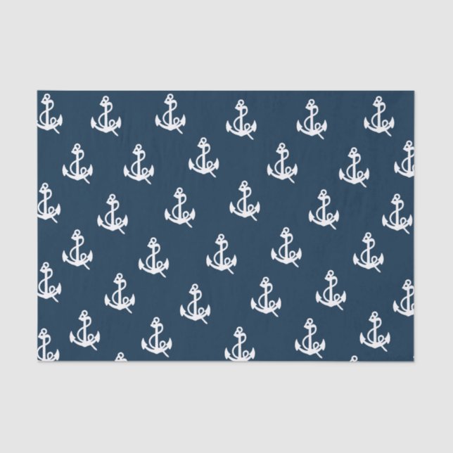 Navy Blue Nautical Boat Anchor Pattern Tissue Paper (Front)