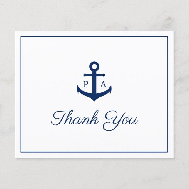 Navy Blue Nautical Budget Wedding Thank You Card (Front)