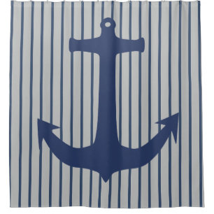 Navy Blue Nautical Classic Anchor Shower Curtain