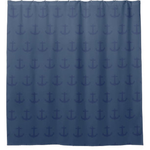 Navy Blue Nautical Classic Anchor Shower Curtain