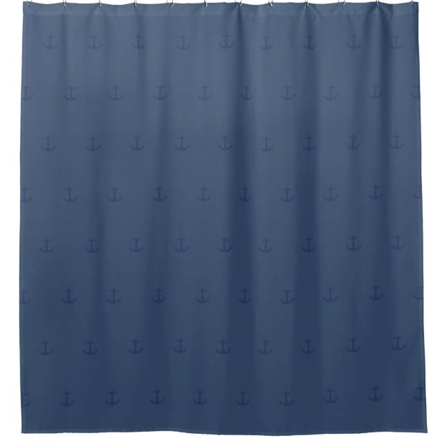 Navy Blue Nautical Classic Anchor Shower Curtain (Front)