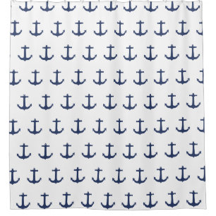 Navy Blue Nautical Classic Anchor Shower Curtain