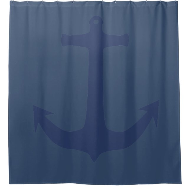 Navy Blue Nautical Classic Anchor Shower Curtain (Front)