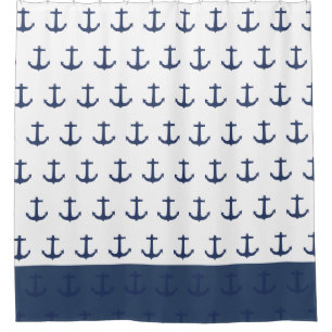 Navy Blue Nautical Classic Anchor Shower Curtain