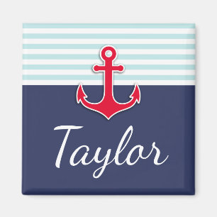 Navy Blue Nautical Design Personalized Text Magnet
