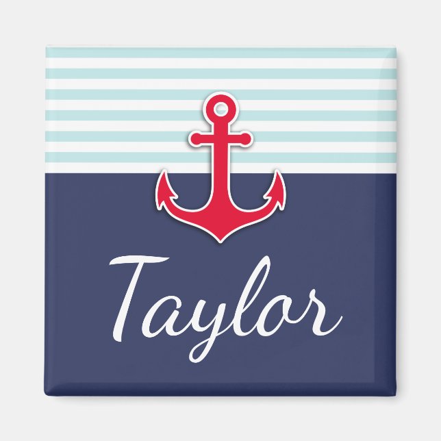 Navy Blue Nautical Design Personalized Text Magnet (Front)