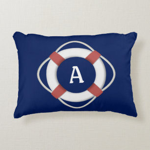 Navy Blue Nautical Lifesaver Monogram Accent Pillow